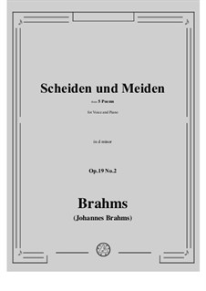 Fünf Gedichte, Op.19: No.2 Scheiden und Meiden (Separations and Avoidances) by Johannes Brahms