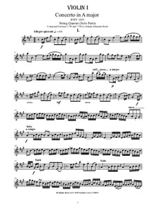 Konzert für Cembalo und Streicher Nr.4 in A-Dur, BWV 1055: Version for string quartet - complete parts by Johann Sebastian Bach