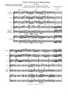 Concerto for Viola concertante, Strings and Cembalo in F sharp minor, RV 394: Vollpartitur, Stimmen by Antonio Vivaldi