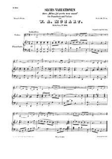 Sechs Variationen über 'Helas, j'ai perdu mon amant', K.360: Für Violine und Klavier by Wolfgang Amadeus Mozart