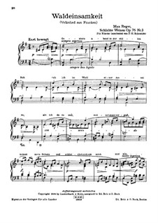 Schlichte Lieder, Op.76: Band I, Nr.3 Waldeinsamkeit, für Klavier by Max Reger