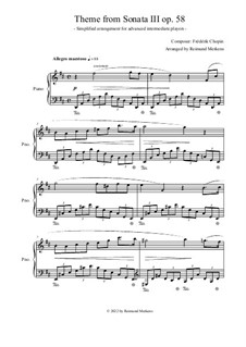 Sonate für Klavier Nr.3 in h-Moll, Op.58: Movement I, theme (easier version for advanced intermediate players) by Frédéric Chopin