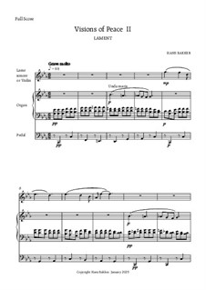 Visions of Peace II - Lament: For organ and lame sonore (or violin) by Hans Bakker