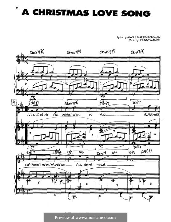 A Christmas Love Song: Für Stimme und Klavier (oder Gitarre) by Johnny Mandel