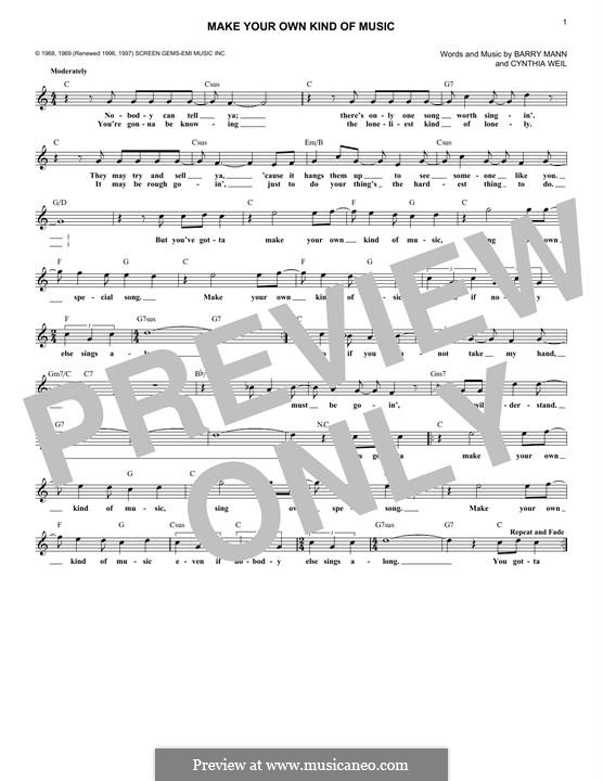 Make Your Own Kind of Music (Mama Cass Elliot): Für Keyboard by Barry Mann, Cynthia Weil