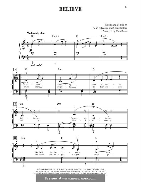 Believe (from The Polar Express): Für Klavier by Alan Silvestri, Glen Ballard