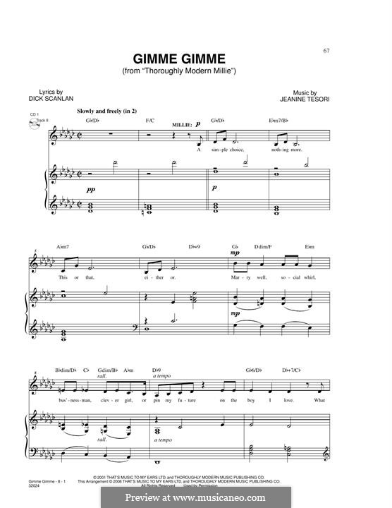 Gimme Gimme (from Thoroughly Modern Millie): Für Stimme und Klavier by Jeanine Tesori