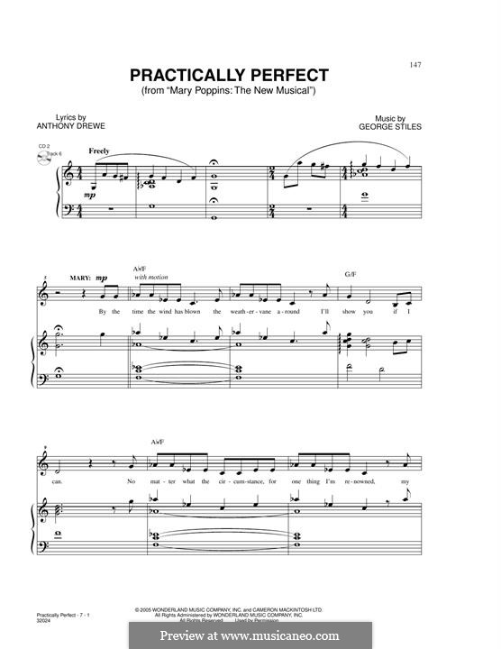 Practically Perfect (from Mary Poppins: The New Musical): Für Stimme und Klavier by George Stiles