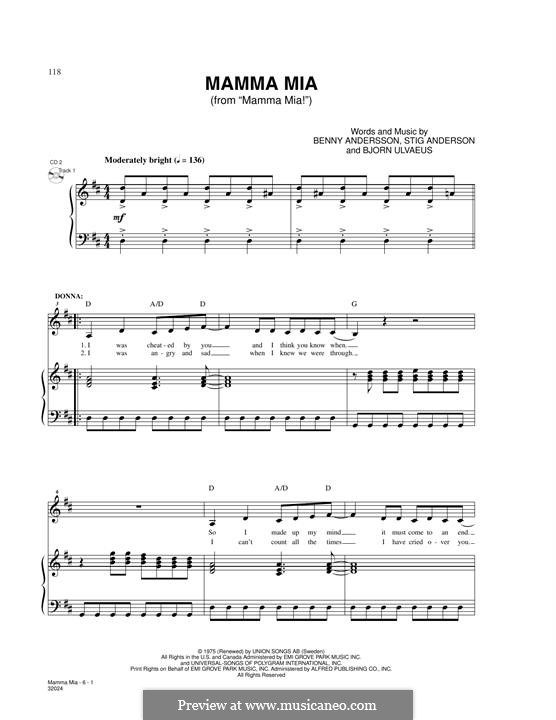 Mamma Mia (ABBA): Für Stimme und Klavier by Benny Andersson, Björn Ulvaeus, Stig Anderson