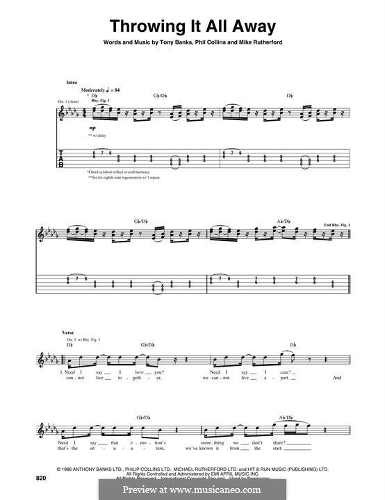 Throwing It All Away (Genesis): Für Gitarre by Tony Banks, Mike Rutherford, Phil Collins