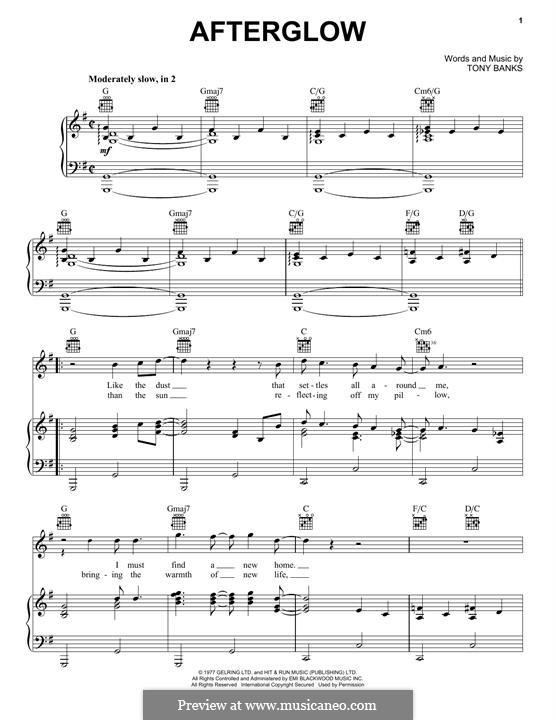 Afterglow (Genesis): Für Stimme und Klavier (oder Gitarre) by Tony Banks