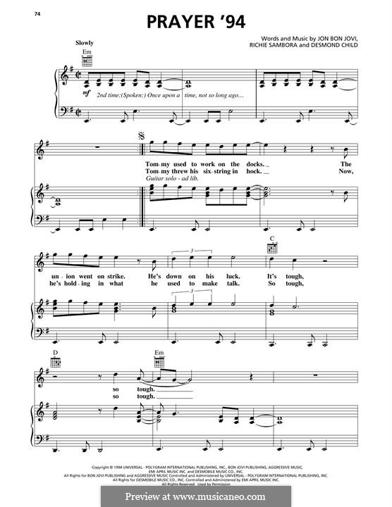 Prayer '94 (Bon Jovi): Für Stimme und Klavier (oder Gitarre) by Desmond Child, Jon Bon Jovi, Richie Sambora