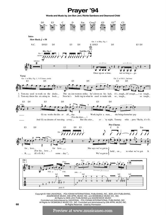 Prayer '94 (Bon Jovi): Für Gitarre by Desmond Child, Jon Bon Jovi, Richie Sambora