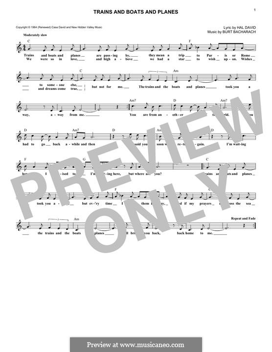 Trains and Boats and Planes von B. Bacharach Noten auf MusicaNeo