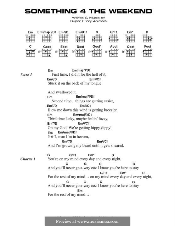 Something 4 the Weekend (Super Furry Animals): Für Gitarre by Cian Ciaran, Dafydd Ieuan, Gruff Rhys, Guto Pryce, Huw Bunford