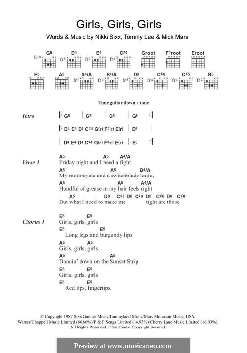 Girls, Girls, Girls (Motley Crue): Für Gitarre by Mick Mars, Nikki Sixx, Tommy Lee