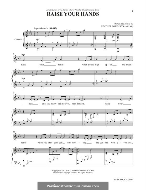 Raise Your Hands (from My Alleluia: Vocal Solos for Worship): Für Stimme und Klavier by Heather Sorenson