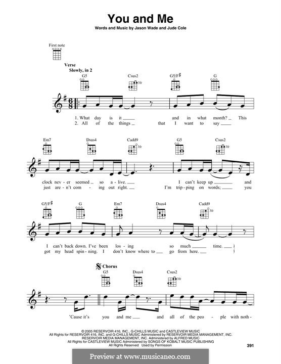You and Me (Lifehouse): Für Ukulele by Jason Wade, Jude Cole