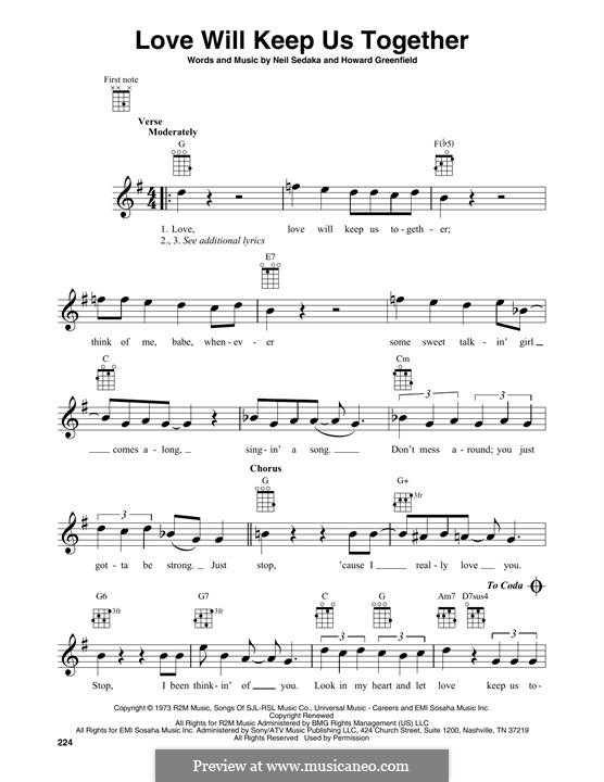 Love Will Keep Us Together (The Captain & Tennille): Für Ukulele by Howard Greenfield, Neil Sedaka