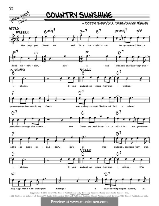 Country Sunshine (Dottie West): Melodische Linie by Billy Davis, Dianne Whiles