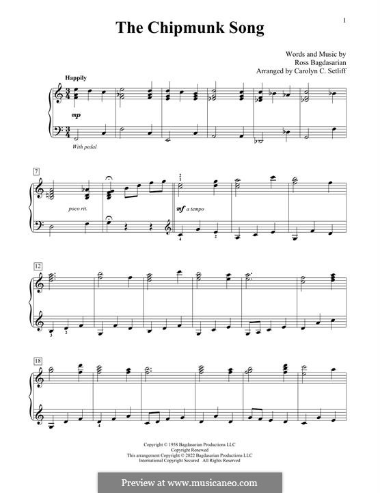 The Chipmunk Song (Alvin and the Chipmunks): Für Klavier by Ross Bagdasarian