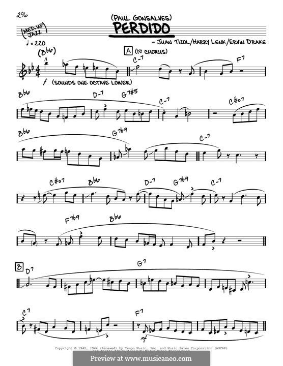 Perdido (Duke Ellington): Melody line (solo only) by Juan Tizol
