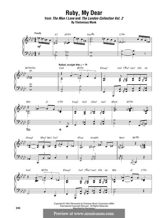 Ruby, My Dear: Für Klavier by Thelonious Monk