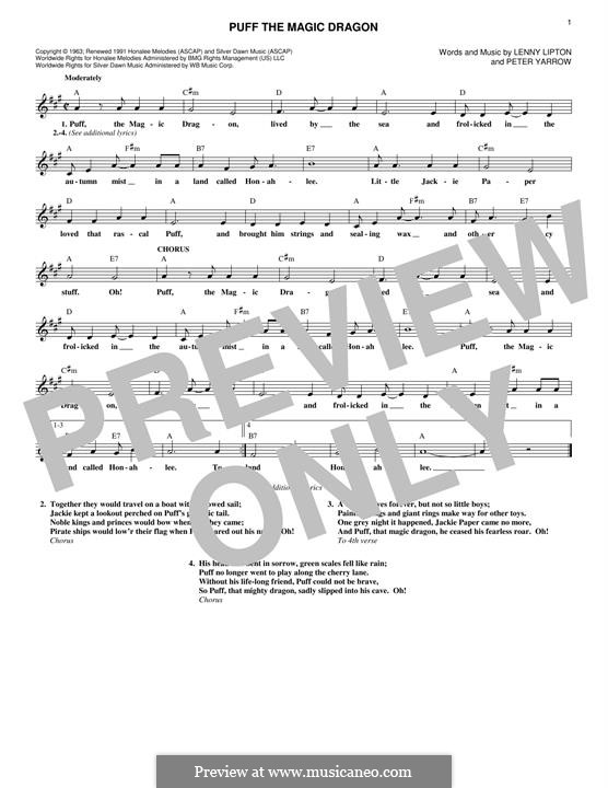 Puff the Magic Dragon (Peter, Paul & Mary): Für Keyboard by Lenny Lipton, Peter Yarrow