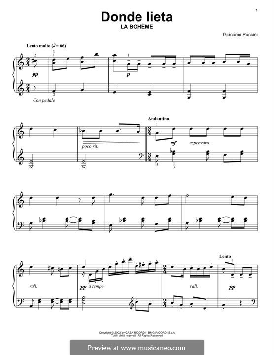 Donde lieta uscì: Für Klavier by Giacomo Puccini