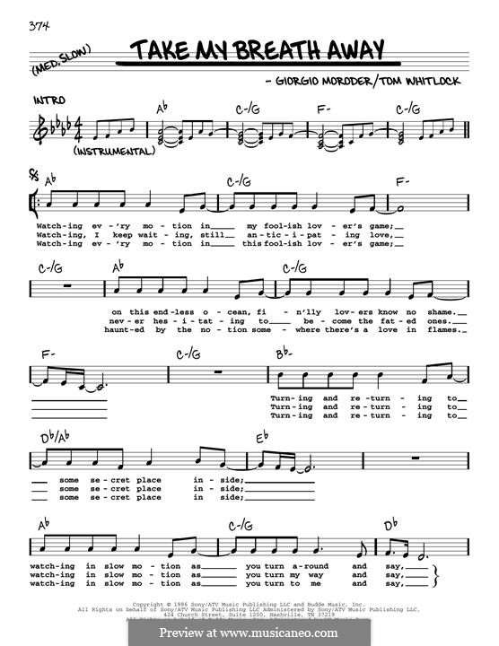 Take My Breath Away (Berlin): Melodische Linie by Giorgio Moroder