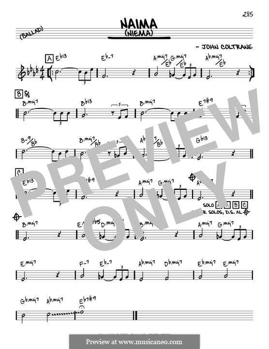 Naima (Niema): Melody line (reharmonized version) by John Coltrane