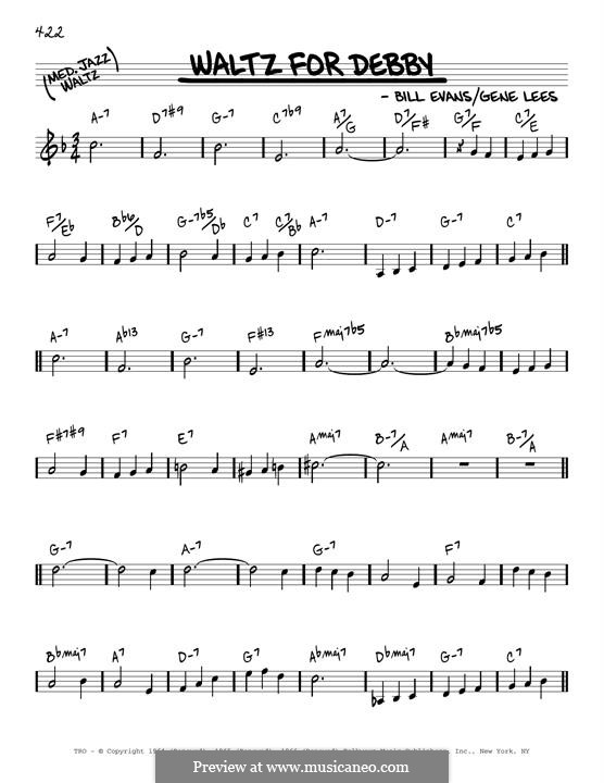 Waltz for Debby: Melody line (reharmonized version) by Bill Evans