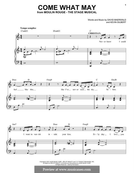 Come What May (from Moulin Rouge): Für Stimme und Klavier by David Baerwald