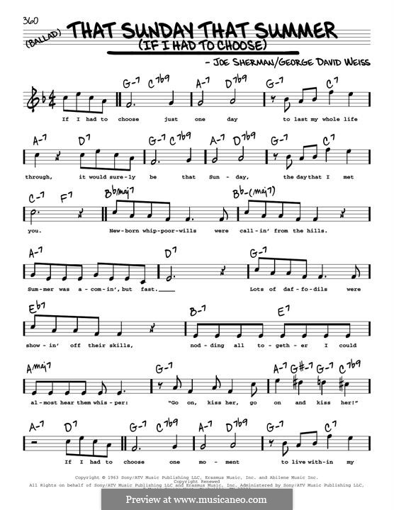 That Sunday That Summer (If I Had to Choose): High Voice by George David Weiss, Joe Sherman