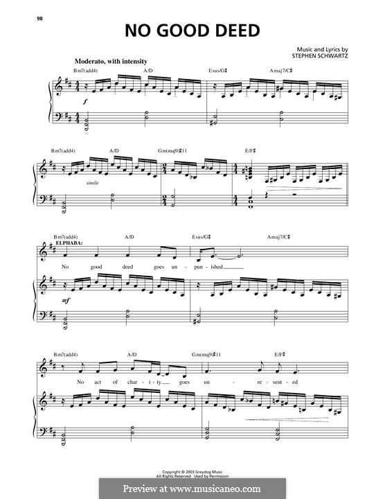 No Good Deed (from Wicked): Für Stimme und Klavier by Stephen Schwartz