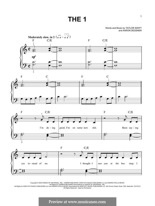 The 1 (Taylor Swift): Für Klavier, leicht by Aaron Dessner