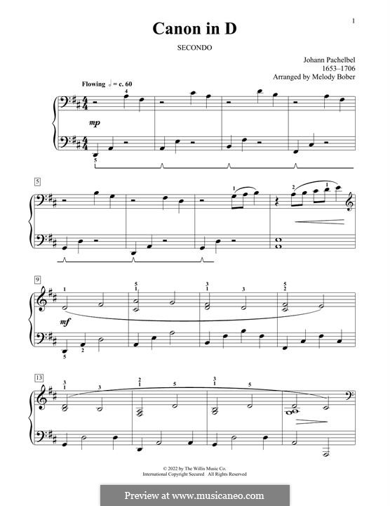Piano version: For four hands by Johann Pachelbel