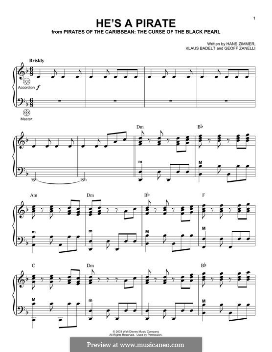 He's a Pirate (from Pirates of the Caribbean: The Curse of the Black Pearl): Für Akkordeon by Klaus Badelt