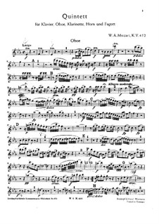 Quintett für Holzbläser und Klavier in Es-Dur, K.452: Stimmen by Wolfgang Amadeus Mozart