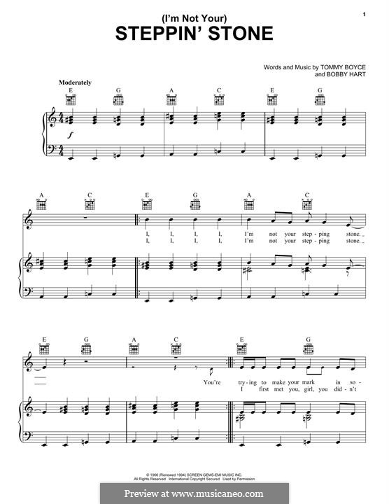 (I'm Not Your) Steppin' Stone (The Monkees): Für Stimme und Klavier (oder Gitarre) by Bobby Hart, Tommy Boyce