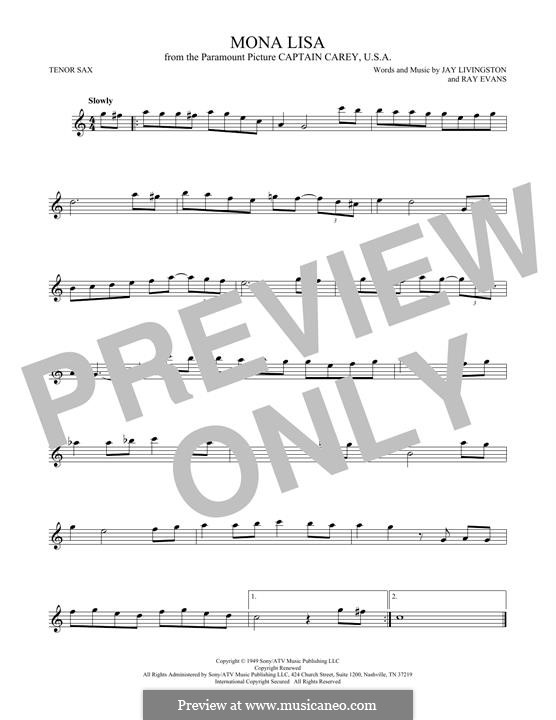 Mona Lisa (Nat King Cole): Für Tenorsaxophon by Jay Livingston, Raymond Evans