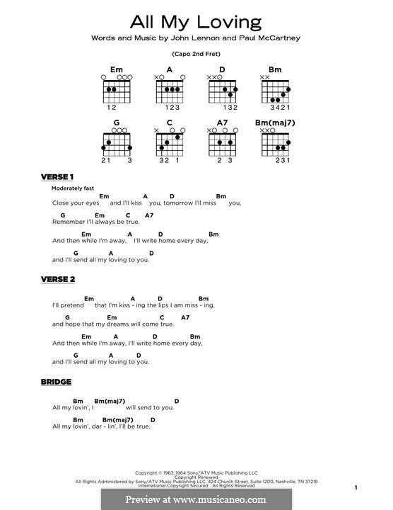 All My Loving (for guitar or piano): Für Gitarre by John Lennon, Paul McCartney