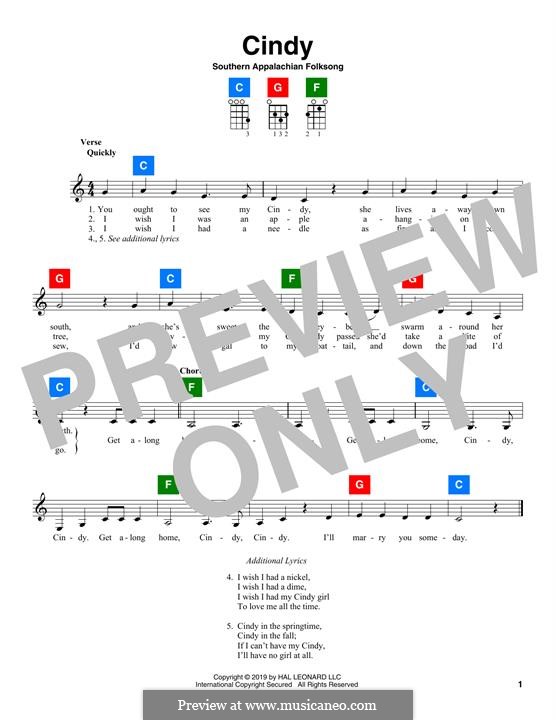 Cindy: Für Ukulele by folklore