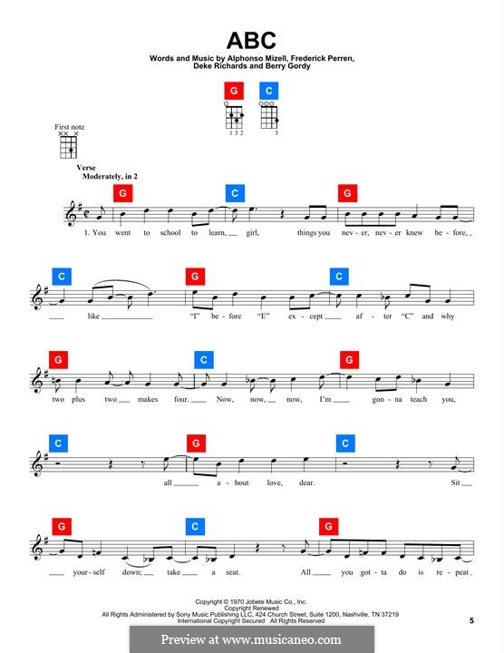 ABC (The Jackson 5): Für Ukulele by Alphonso Mizell, Berry Gordy, Deke Richards, Freddie Perren