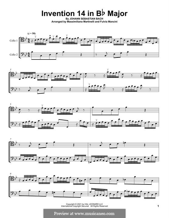 Nr.14 in B-dur, BWV 785: For two cellos (Mr & Mrs Cello) by Johann Sebastian Bach