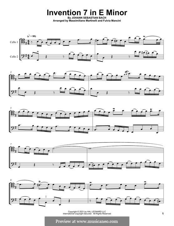No.7 in e-moll, BWV 778: For two cellos (Mr & Mrs Cello) by Johann Sebastian Bach