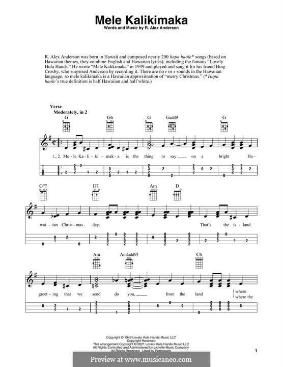 Mele Kalikimaka: Für Ukulele by Robert Alexander Anderson