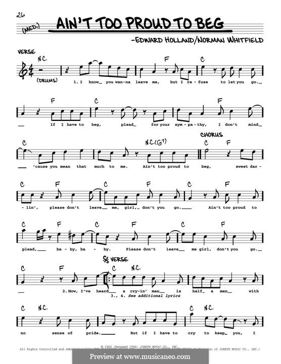 Ain't Too Proud to Beg (The Temptations): Melodische Linie by Edward Holland Jr., Norman J. Whitfield