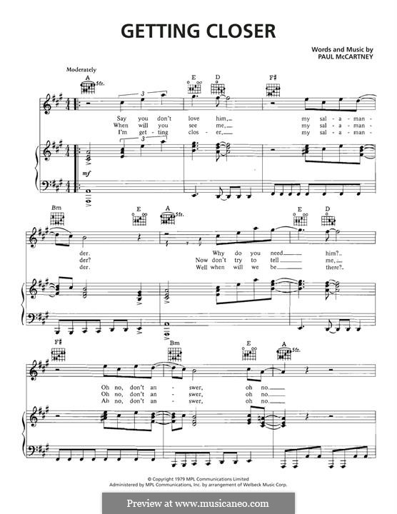Getting Closer (Wings): Für Stimme und Klavier (oder Gitarre) by Paul McCartney
