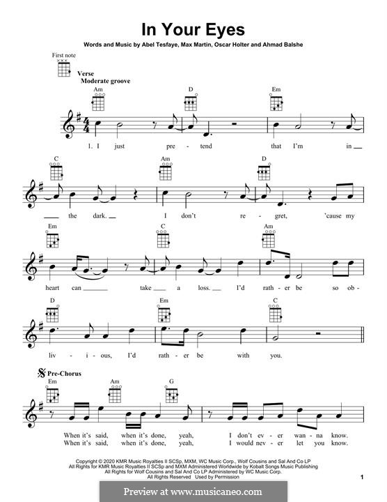 In Your Eyes (The Weeknd): Für Ukulele by Max Martin, Abel Tesfaye, Ahmad Balshe, Oscar Holter